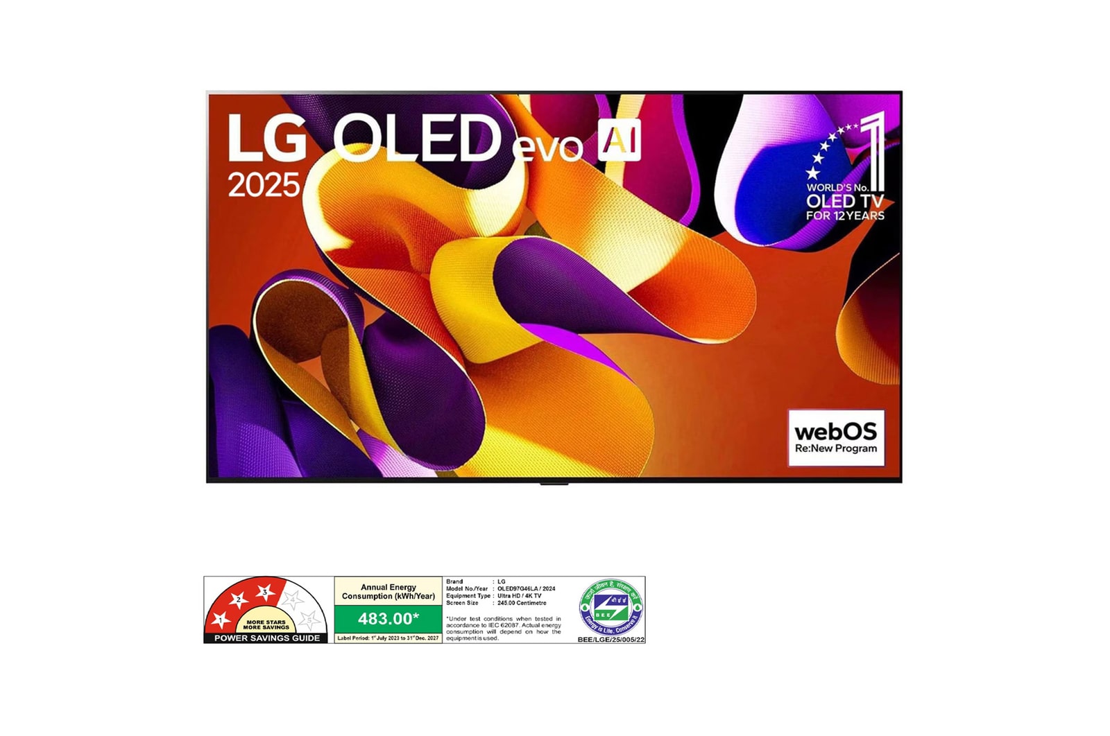 LG OLED97G46LA OLED evo front view
