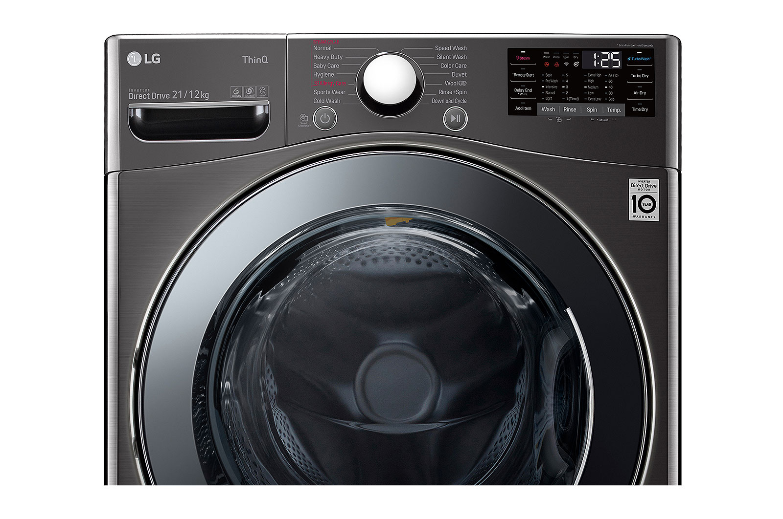 LG 21/12Kg Front Load Washer-Dryer, Inverter Direct Drive™, Black VCM, FHD2112STB