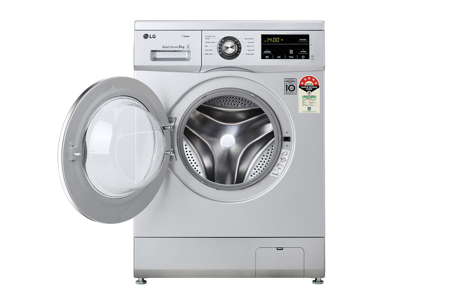 LG 8Kg Front Load Washing Machine, Inverter Direct Drive, Luxury Silver, FHM1408BDL