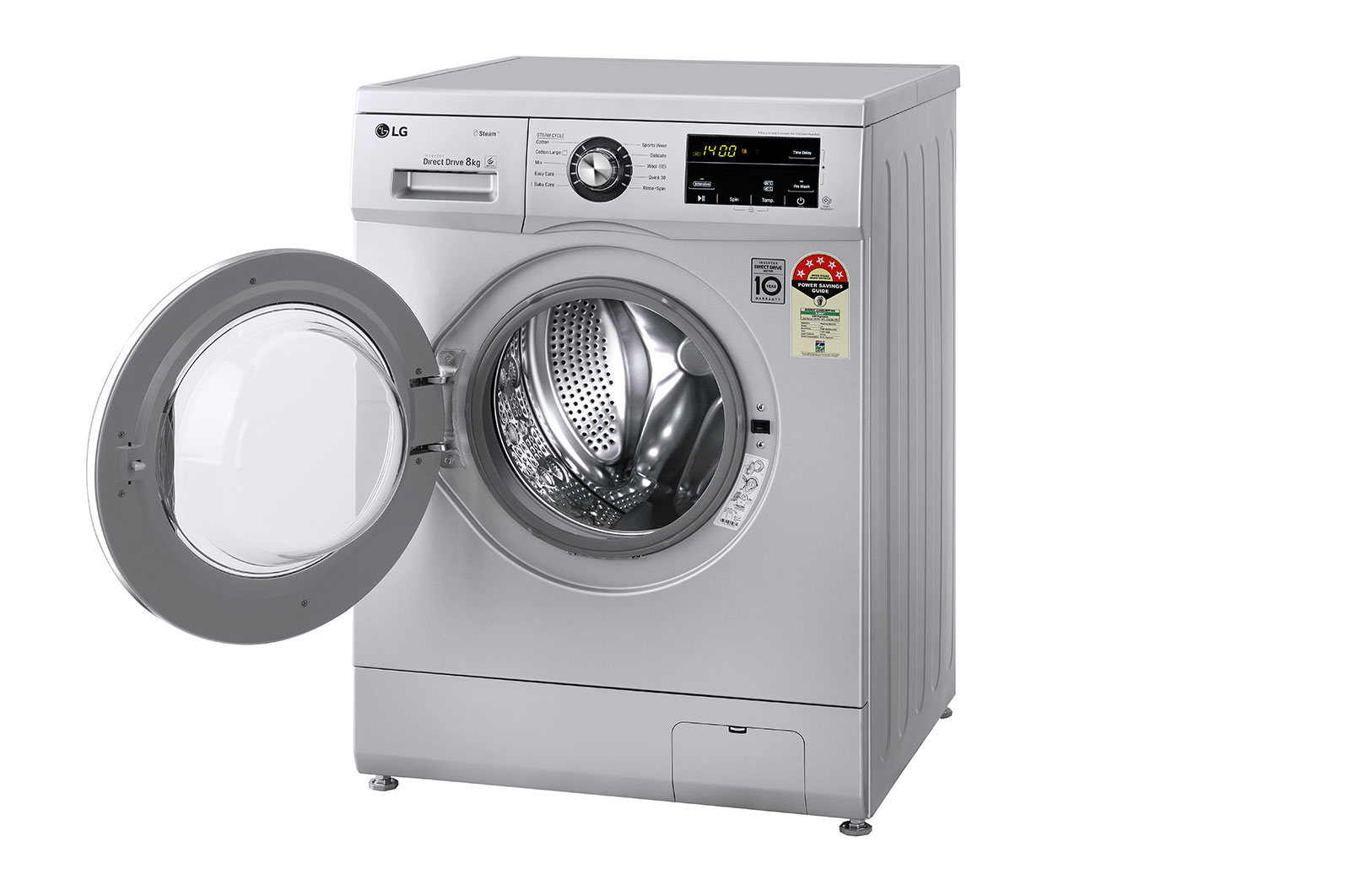 LG 8Kg Front Load Washing Machine, Inverter Direct Drive, Luxury Silver, FHM1408BDL