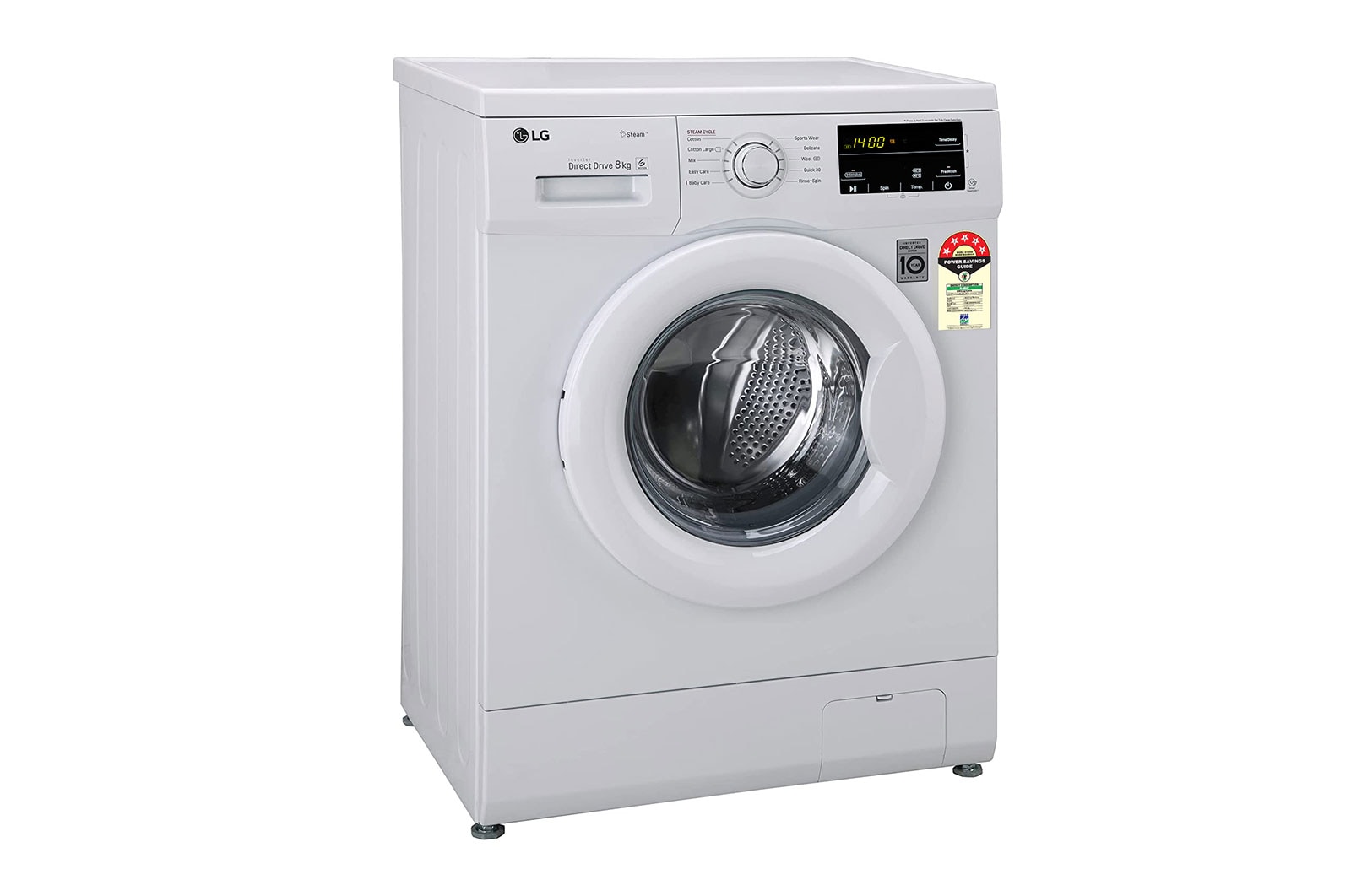 LG 8Kg Front Load Washing Machine, Inverter Direct Drive, White, FHM1408BDW