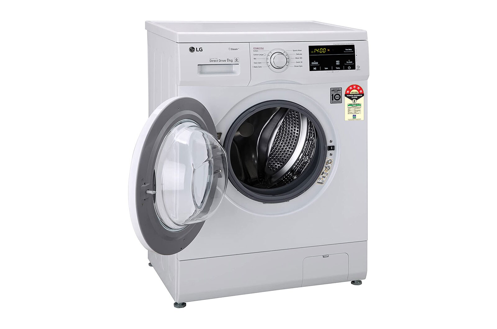 LG 8Kg Front Load Washing Machine, Inverter Direct Drive, White, FHM1408BDW