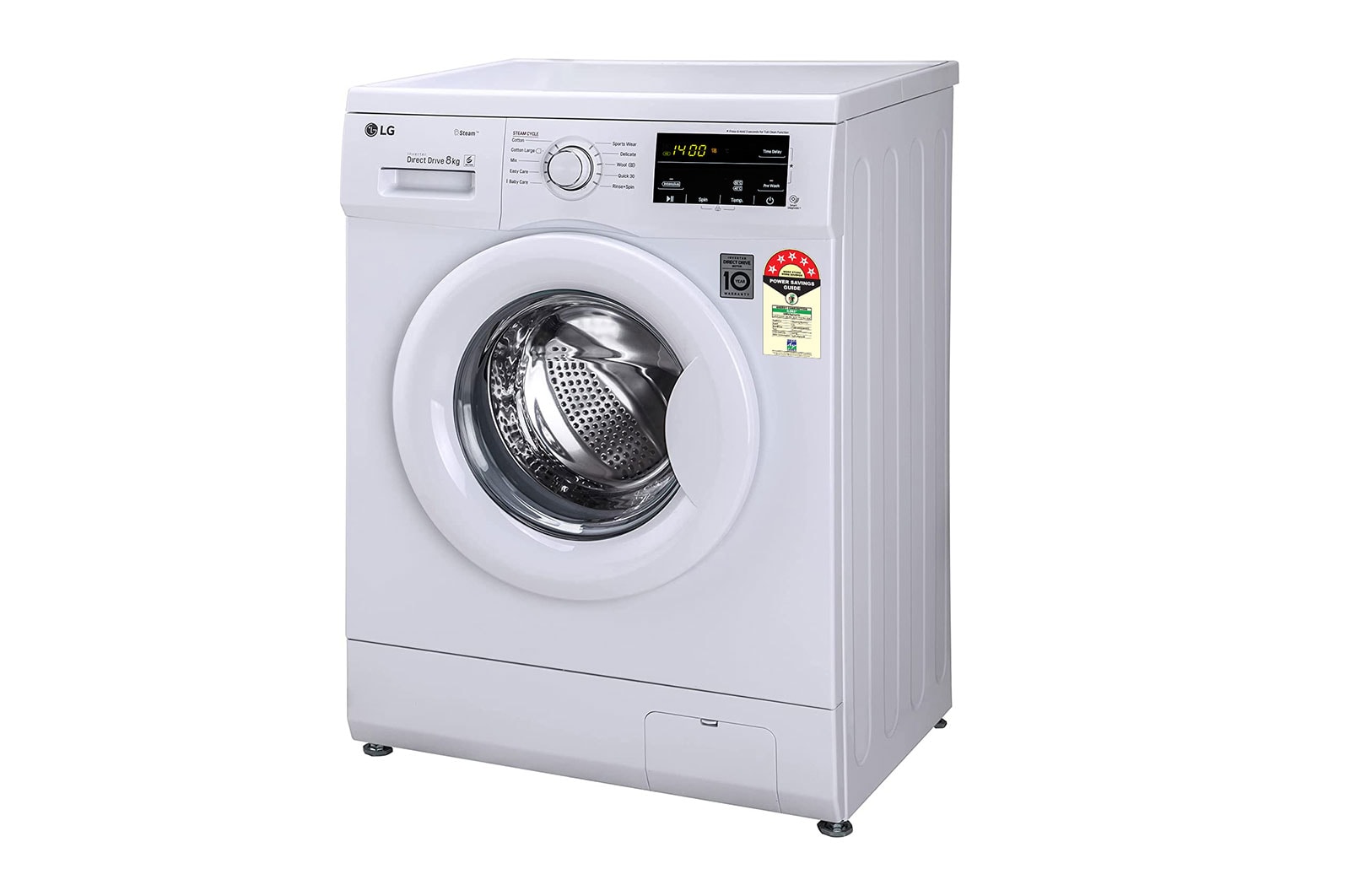 LG 8Kg Front Load Washing Machine, Inverter Direct Drive, White, FHM1408BDW