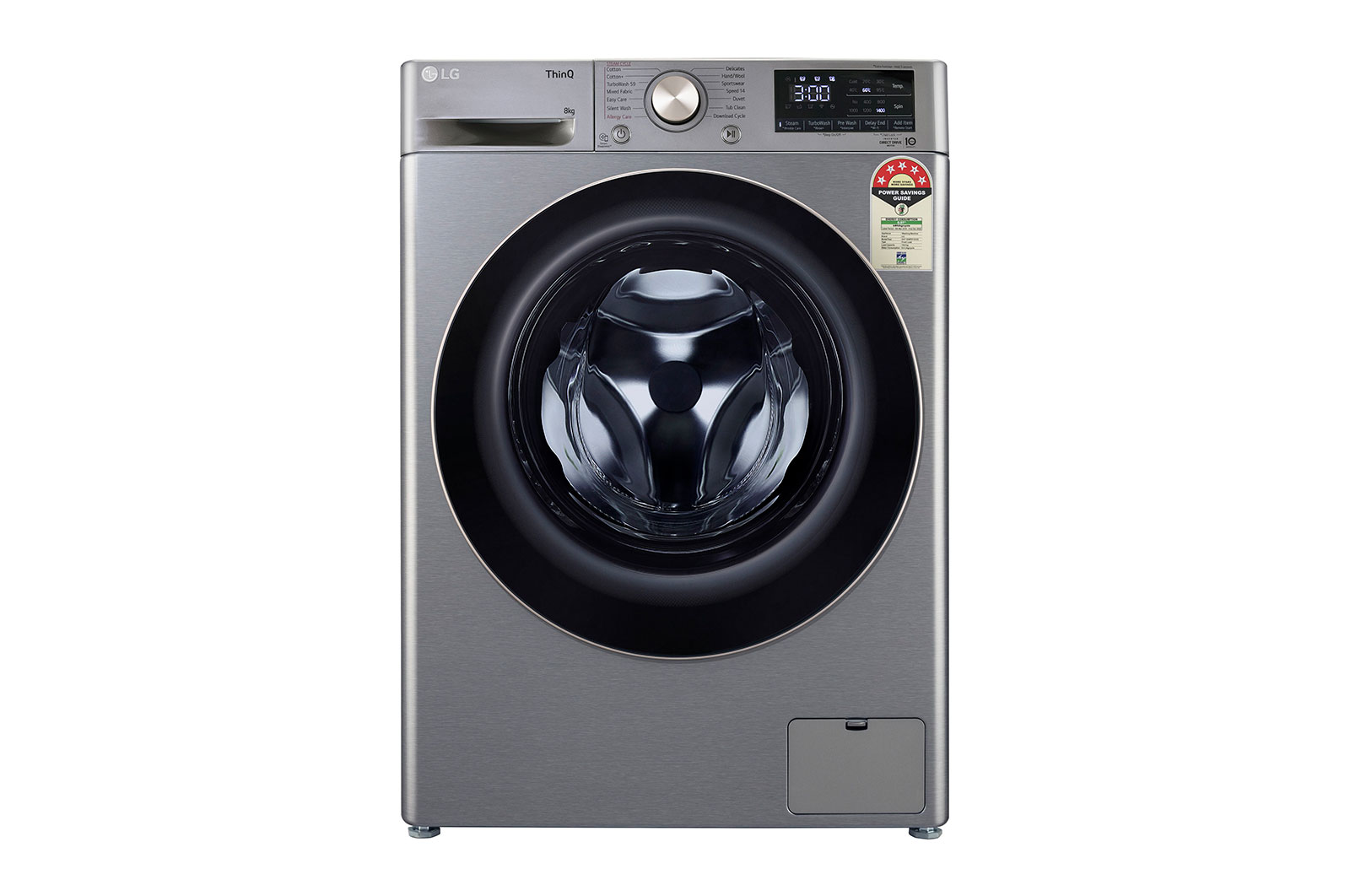 LG 8Kg Front Load Washing Machine, AI Direct Drive™, Steam™, Platinum Silver, FHP1208Z5P