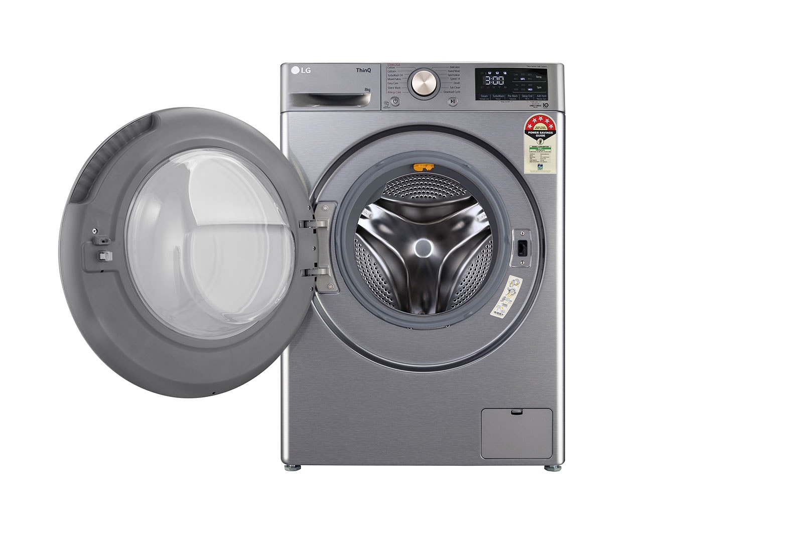 LG 8Kg Front Load Washing Machine, AI Direct Drive™, Steam™, Platinum Silver, FHP1208Z5P