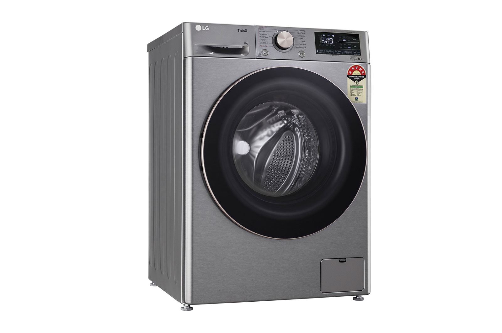 LG 8Kg Front Load Washing Machine, AI Direct Drive™, Steam™, Platinum Silver, FHP1208Z5P