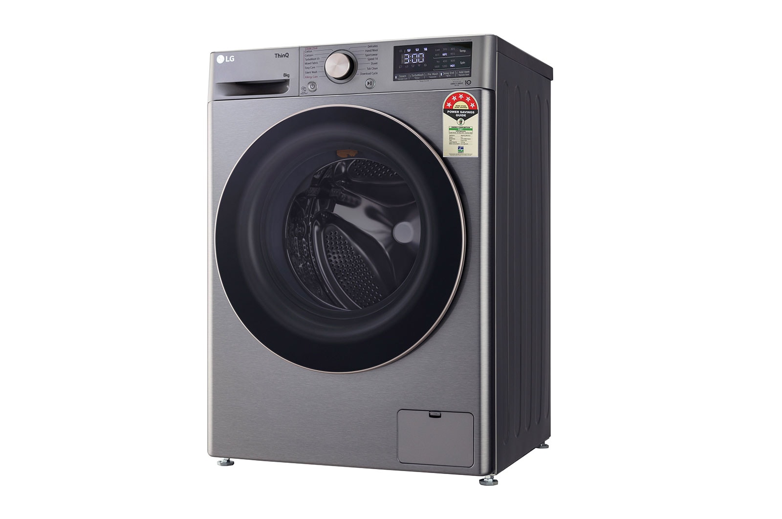 LG 8Kg Front Load Washing Machine, AI Direct Drive™, Steam™, Platinum Silver, FHP1208Z5P