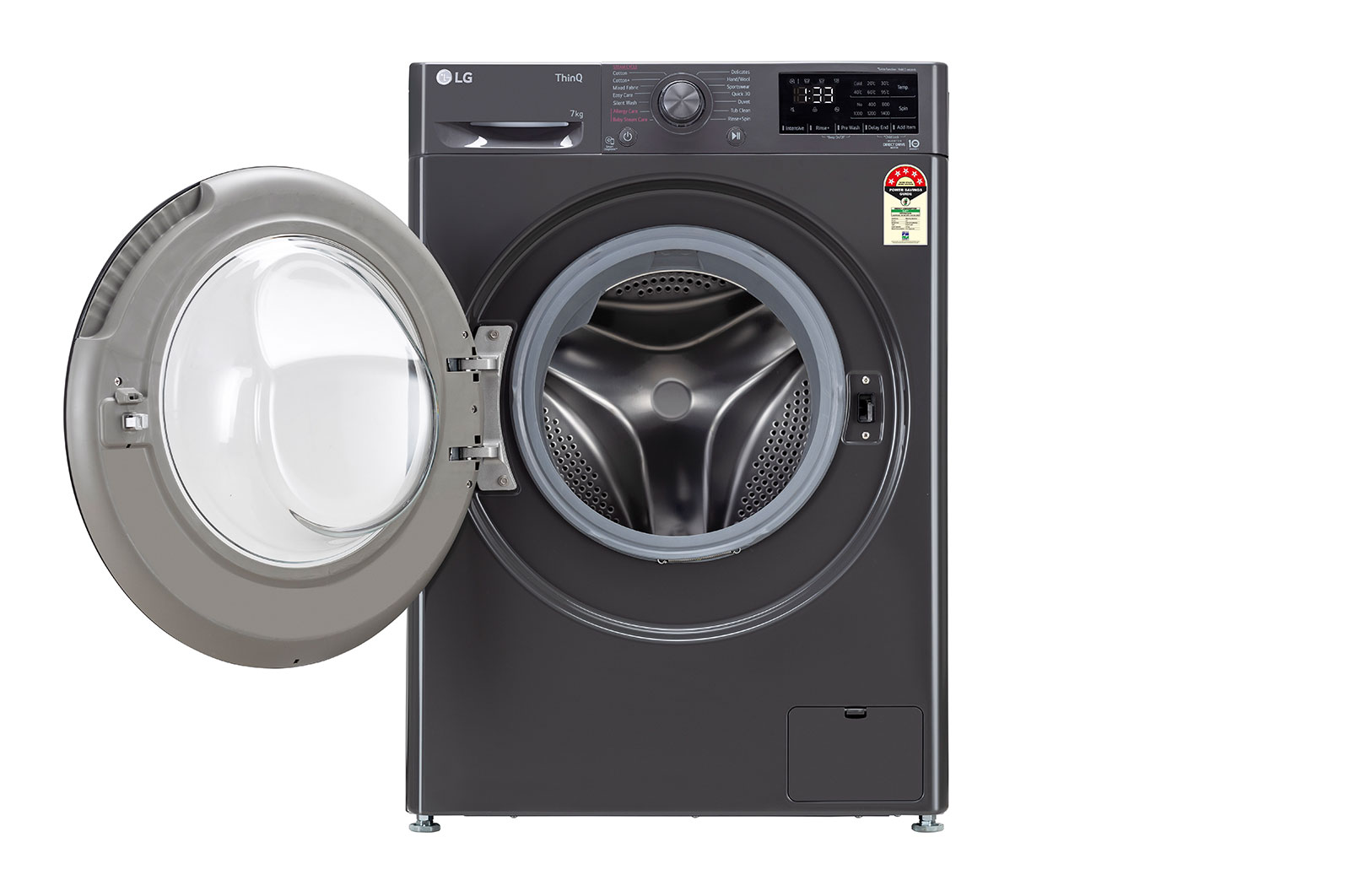 LG 7Kg Front Load Washing Machine, AI Direct Drive, Steam™, Middle Black, FHV1207Z2M