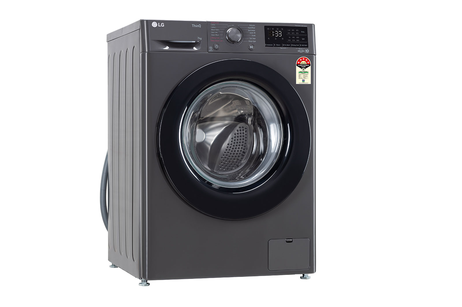 LG 7Kg Front Load Washing Machine, AI Direct Drive, Steam™, Middle Black, FHV1207Z2M