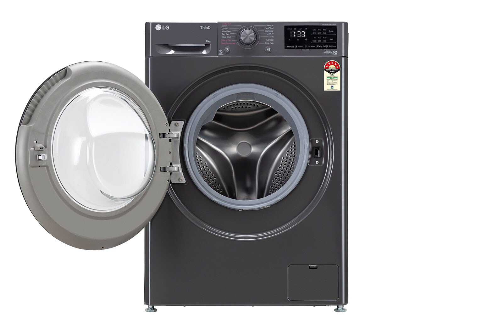 LG 8Kg Front Load Washing Machine, AI Direct Drive™ , Steam, Middle Black, FHV1408Z2M