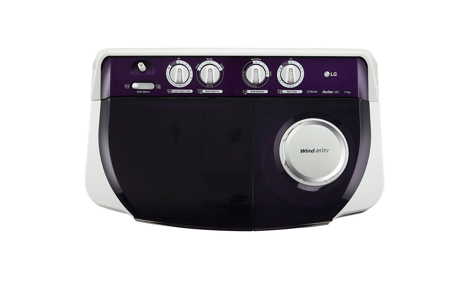 LG 7.5Kg Semi Automatic Top Load Washing Machine, Roller Jet Pulsator + Soak, Purple, P7525SPAZ