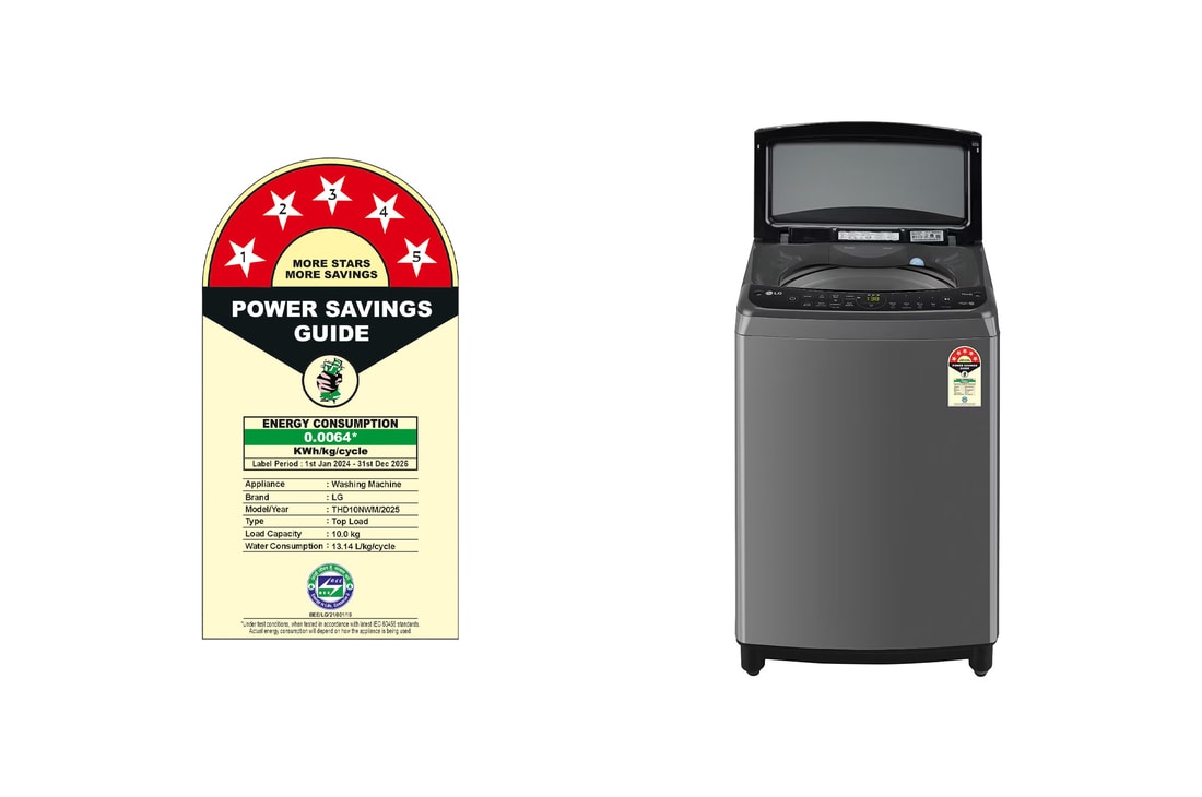 LG 10Kg Top Load Washing Machine, AI Direct Drive™, Turbowash, Middle Black, THD10NWM