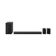 Immagine frontale della soundbar e le casse posteriori