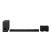 Immagine frontale della soundbar con subwoofer e casse posteriori 