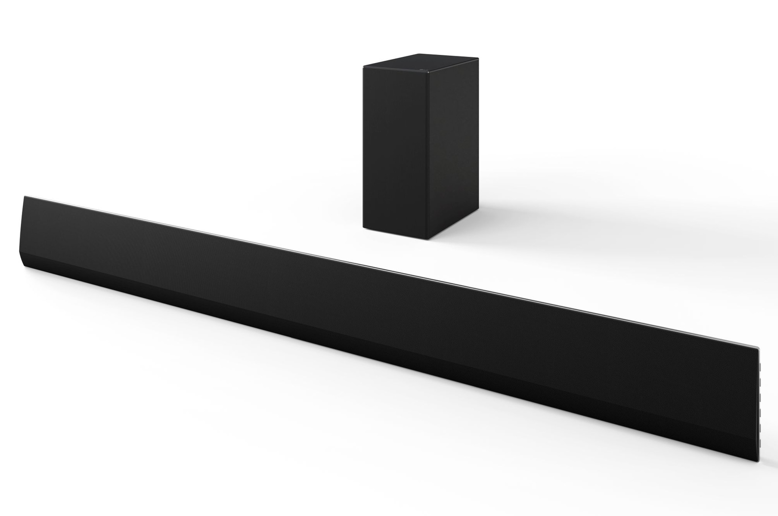 Vista frontale della soundbar e del subwoofer