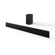 Vista frontale della soundbar e del subwoofer