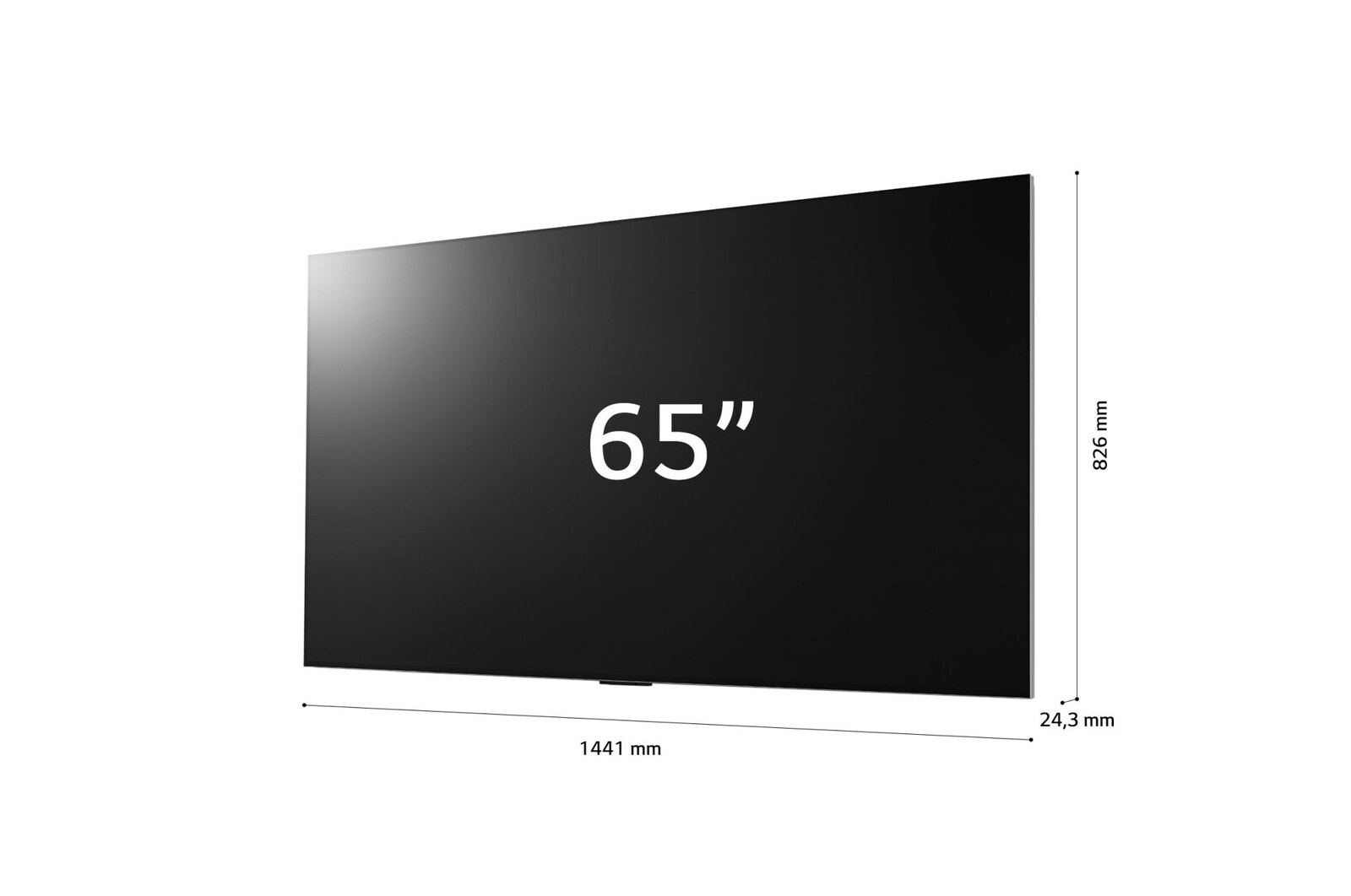 Vista laterale leggermente inclinata verso destra del TV LG OLED evo, OLED G4 sulla parete