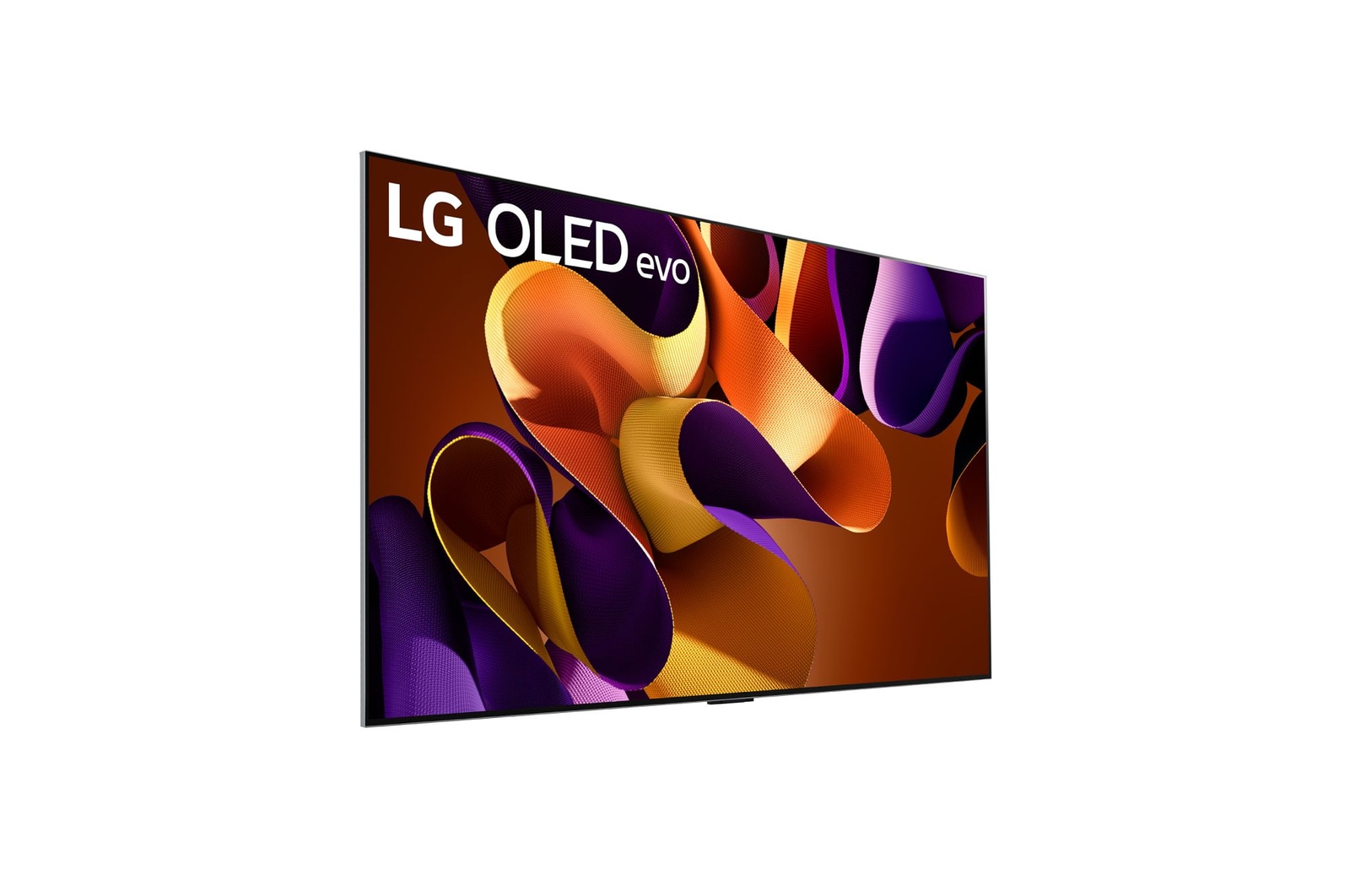 Vista frontale con TV LG OLED evo, OLED G4, emblema OLED di 11 anni numero 1 al mondo e logo di garanzia del pannello di 5 anni sullo schermo