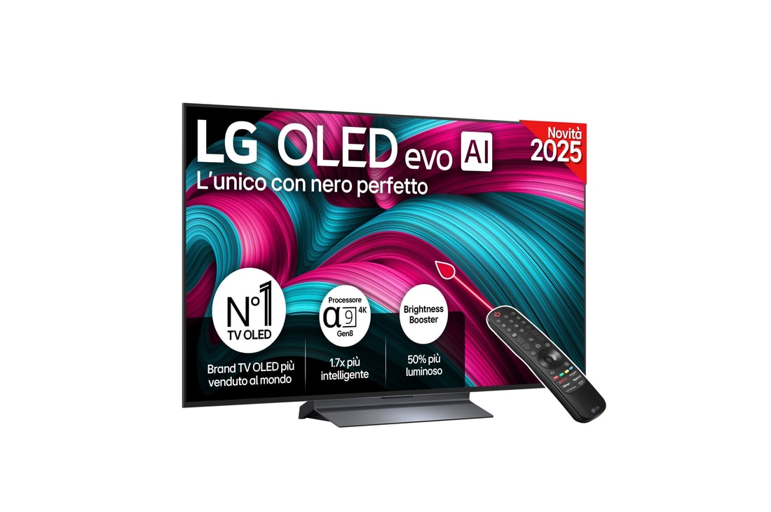 Vista frontale di una TV 55 pollici LG OLED evo AI C5 4K Smart TV 2025 OLED55C55LA