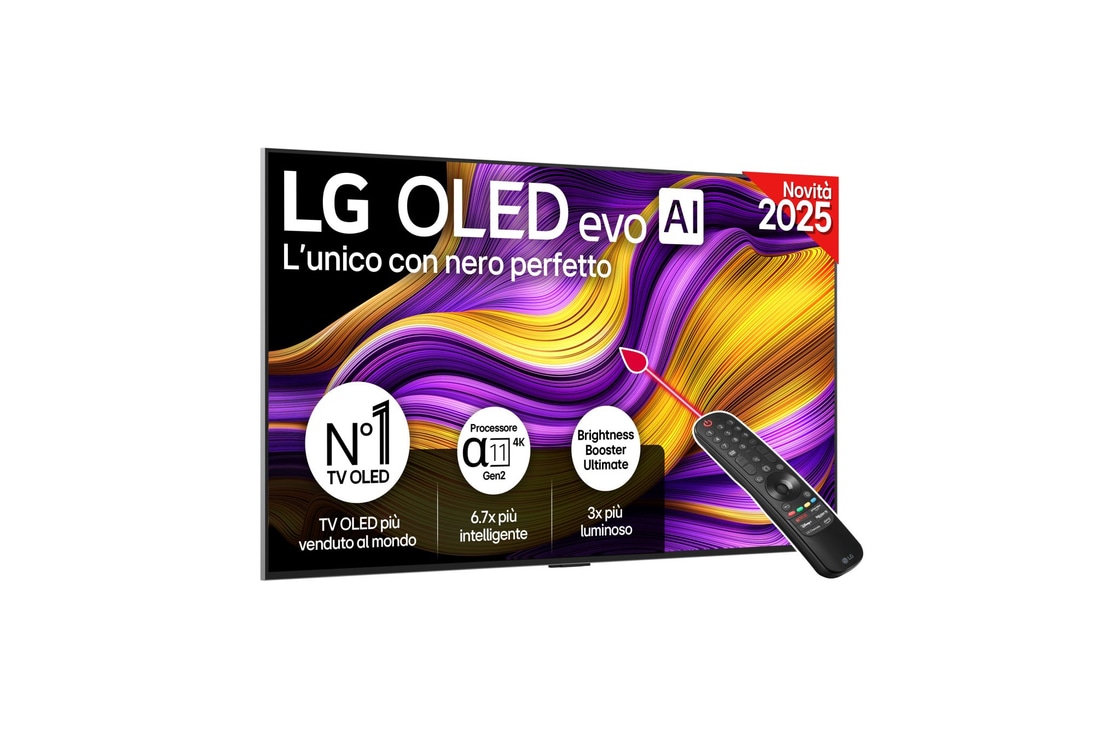 Vista frontale di una TV 55 pollici LG OLED evo AI G5 4K Smart TV 2025 OLED55G54LW