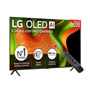 Vista frontale di una TV 55 pollici LG OLED AI B5 4K Smart TV 2025 OLED55B56LA