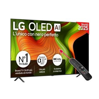 Vista frontale di una TV 77 pollici LG OLED AI B5 4K Smart TV 2025 OLED77B56LA