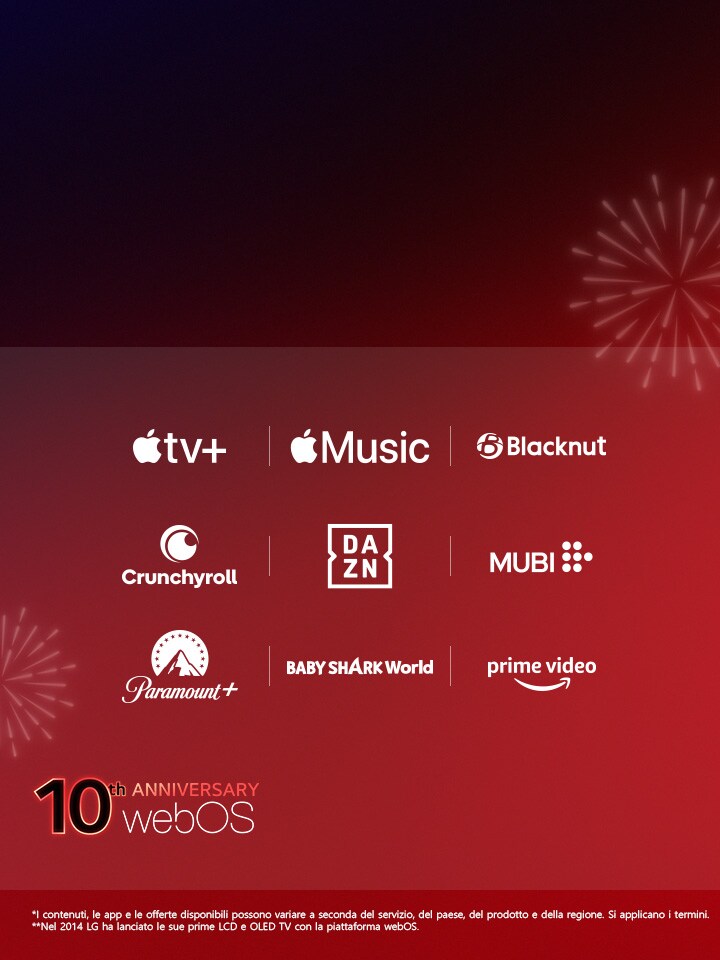 Immagine dei festeggiamenti per i 10 anni di webOS durante la LG Streaming Week, con i partner dei contenuti globali