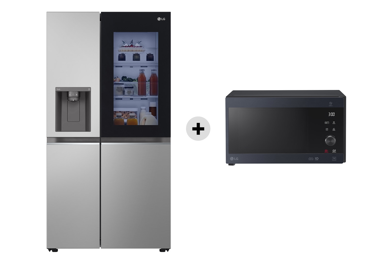 Vista frontale di Offerta Kit Esclusivo: Frigorifero Side-by-Side InstaView Classe D, 635L &#43; Microonde NeoChef 25 litri, potenza 1000W GSGV80PYLD.MH6565