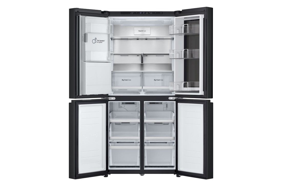 Vista del frigo leggermente girato con porte chiuse