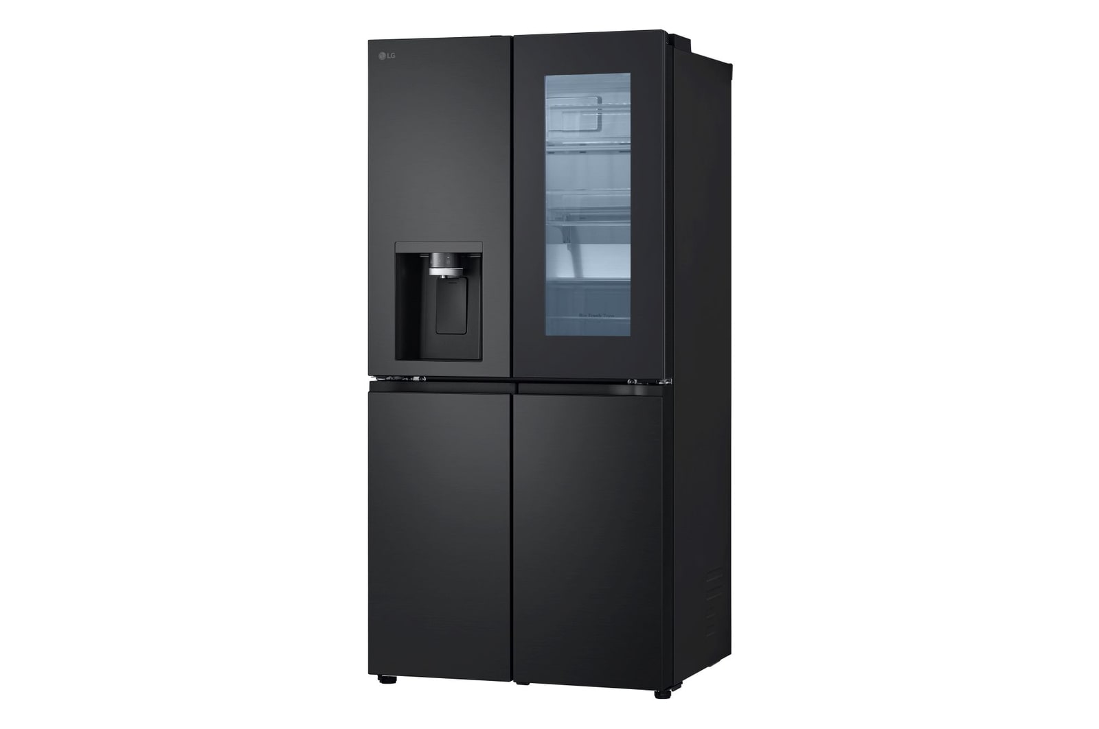 Vista laterale del frigo con porte chiuse