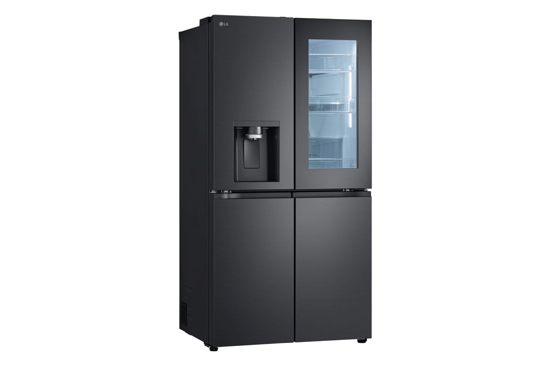 Vista frontale con porte del frigo aperte e porte del freezer chiuse