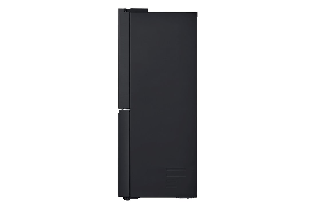 Vista frontale con porte del frigo chiuse e porte del freezer aperte