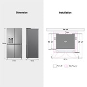 Immagine con le dimensioni del frigorifero e le misure per l'installazione