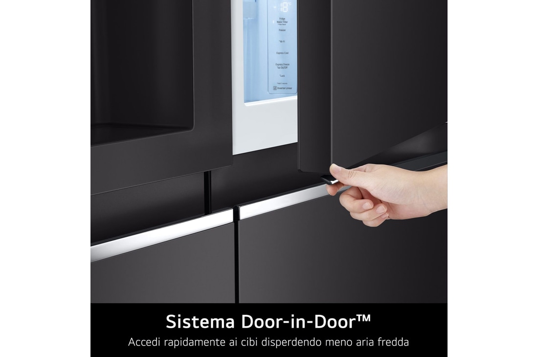 LG Frigorifero Multidoor Slim InstaView Door-in-Door | Classe E, 530L | Wi-Fi, Door & Linear Cooling, No frost | Nero, GMQ844MC5E