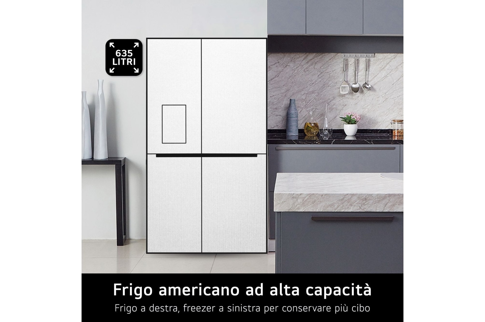 LG Offerta Kit Esclusivo: Frigorifero Side-by-Side InstaView Classe D, 635L + Microonde NeoChef 25 litri, potenza 1000W, GSGV80PYLD.MH6565