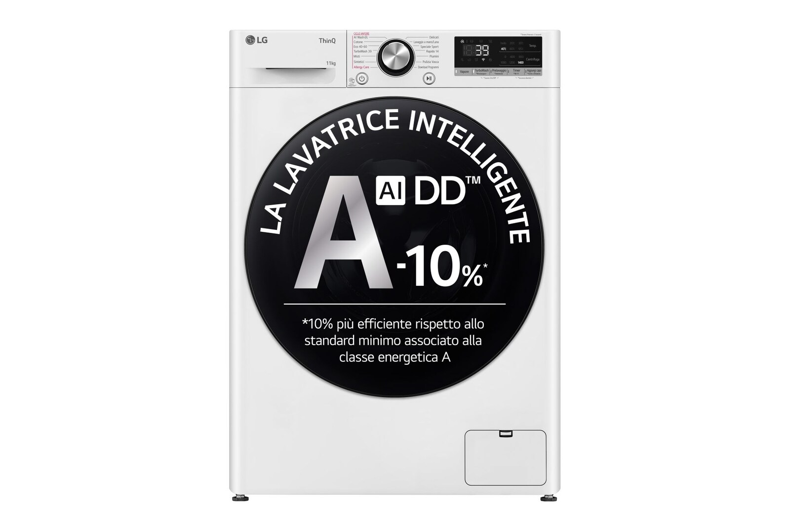 Vista frontale di Lavatrice 11kg AI DD™ | Serie R7 Classe A-10% | 1400 giri, TurboWash 360, Vapore su 7 programmi, Wi-Fi | White F4R7011TSWB