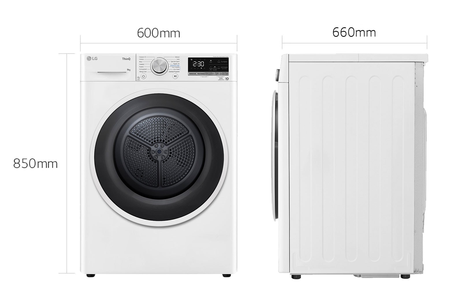 LG Asciugatrice 9kg Pompa di calore DUAL Inverter | Serie V5 Classe D | Eco Hybrid, Condensatore autopulente, Wi-Fi, RH90V5AV6N