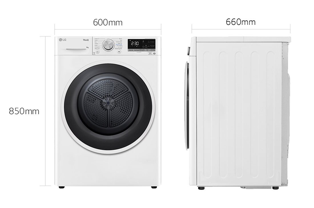 LG Asciugatrice 9kg Pompa di calore DUAL Inverter | Serie V5 Classe D | Eco Hybrid, Condensatore autopulente, Wi-Fi, RH90V5AV6N