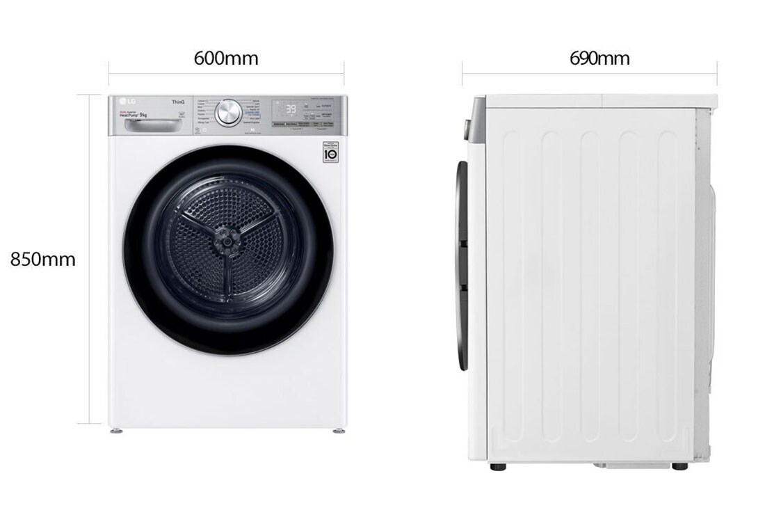 LG Asciugatrice 9kg Pompa di calore DUAL Inverter | Serie V9 Classe C | Eco Hybrid, Condensatore autopulente, Wi-Fi, RH90V9AV2QR