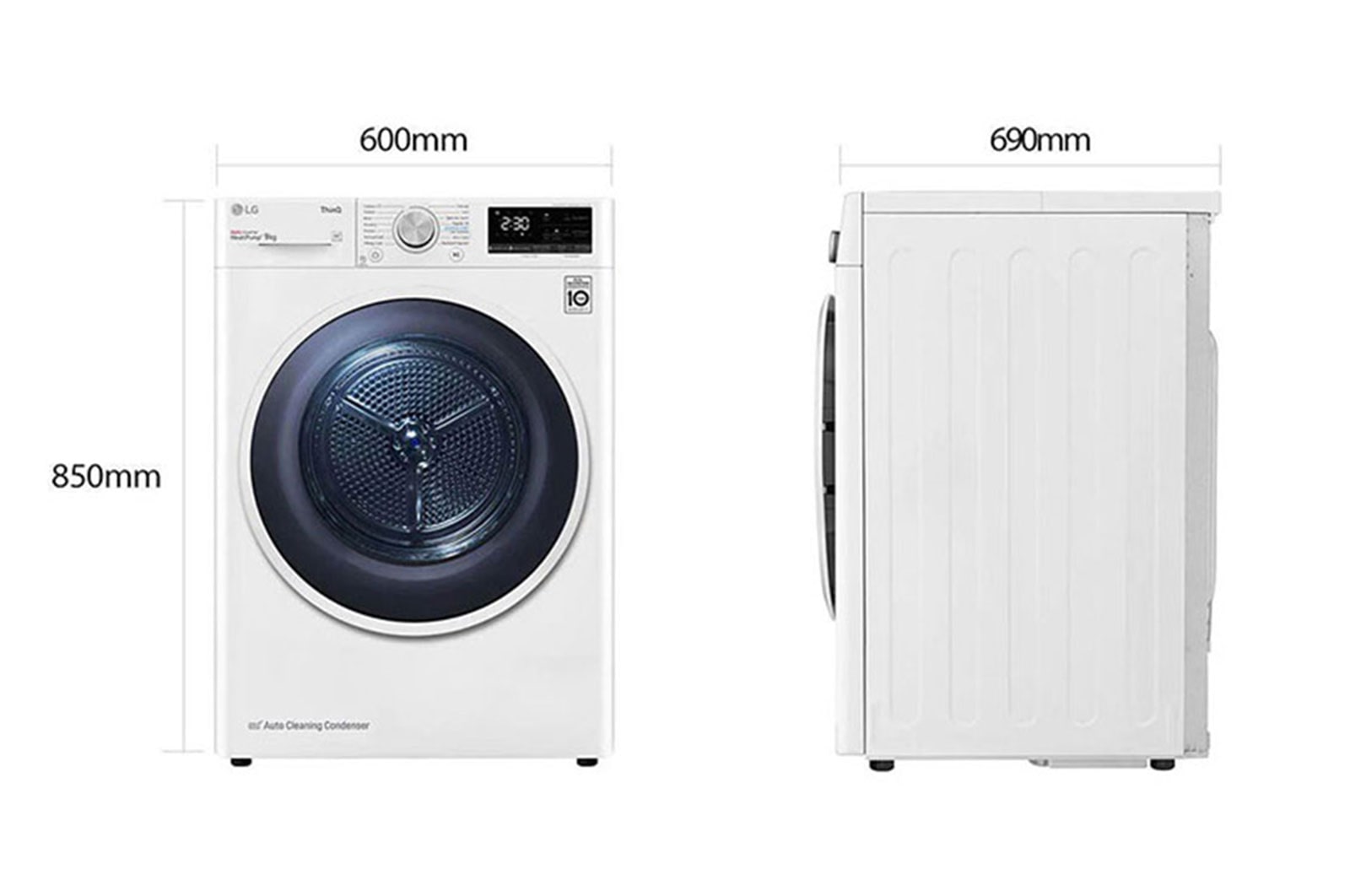 LG Asciugatrice 9kg a Pompa Di Calore condensatore autopulente Classe A+++ Bianca, RH90V9AVHN