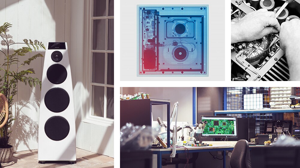 Uno schema con quattro immagini relative all’audio Meridian