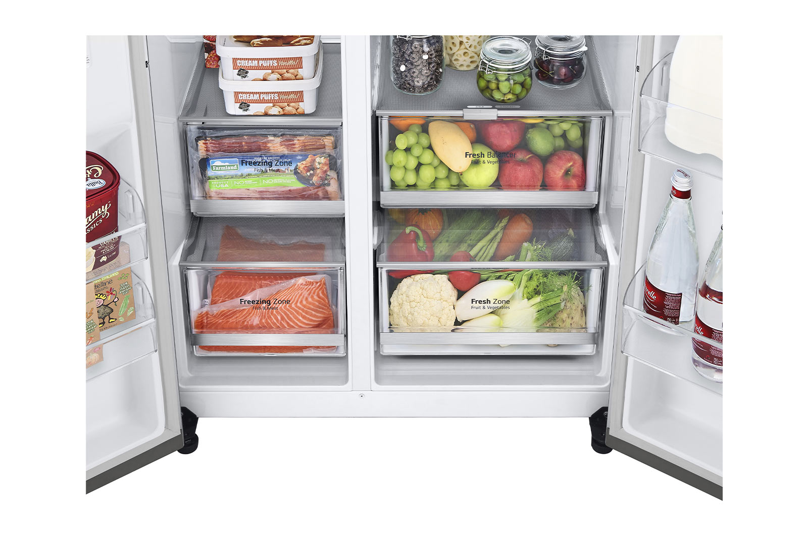 LG Frigorifero Side-by-Side InstaView | Classe D, 635L | Wi-Fi, Dispenser con allaccio, Fresh Balancer, No frost | Argento, GSGV80PYLD
