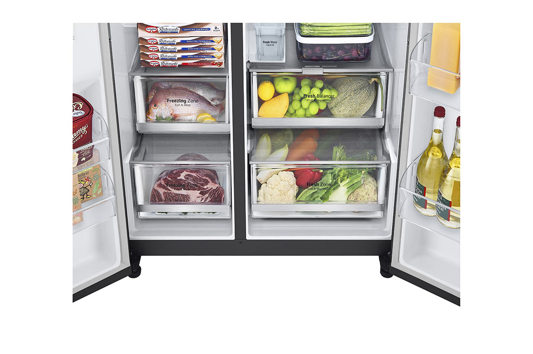 LG Frigorifero Side-by-Side InstaView | Classe E, 635L | Wi-Fi, Dispenser senza allaccio, Fresh Balancer, No frost | Nero opaco, GSGV81EPLL