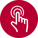  Icona di una mano che preme un pulsante circolare, rappresentante la funzionalità touch di LG su sfondo rosso.