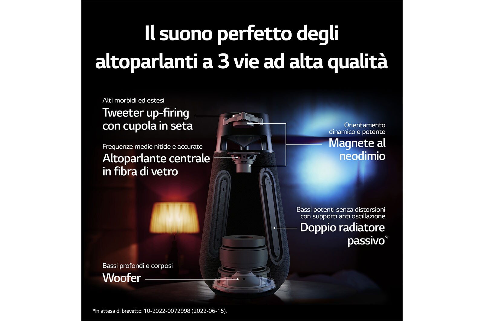 LG XBOOM 360 | Speaker omnidirezionale 50W Serie XO3 | Illuminazione emozionale, IP54, Bluetooth 5.1, Autonomia 24 ore | Black, XO3QBK