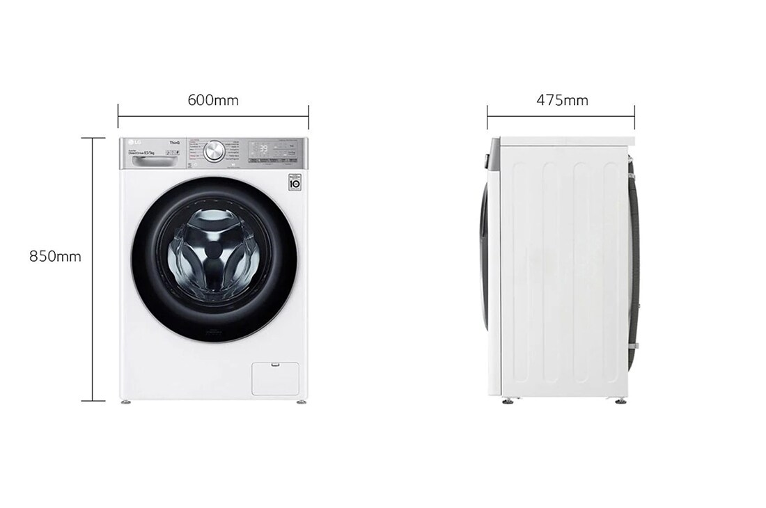 LG Lavasciuga slim 8,5/5kg AI DD | Serie V9 Classe E / A | 1200 giri, TurboWash360, Vapore, Allergy Care, Eco Hybrid, Wi-Fi | Bianca, F2DV9S8H2E