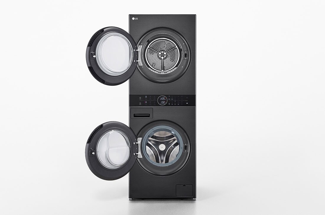 LG WashTower Colonna Bucato 12/10kg AI DD | Classe A-10% / C | Pannello unificato, TurboWash360,Pompa di calore | Nera, WT1210BBF