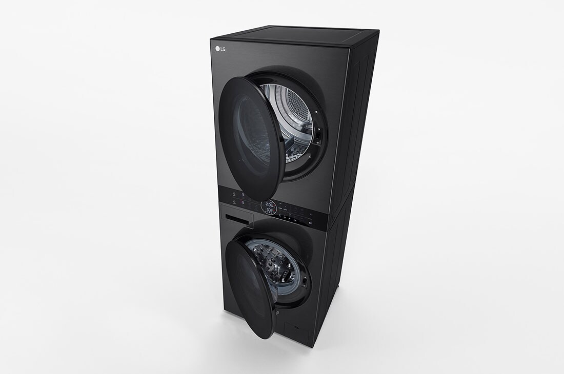 LG WashTower Colonna Bucato 12/10kg AI DD | Classe A-10% / C | Pannello unificato, TurboWash360,Pompa di calore | Nera, WT1210BBF