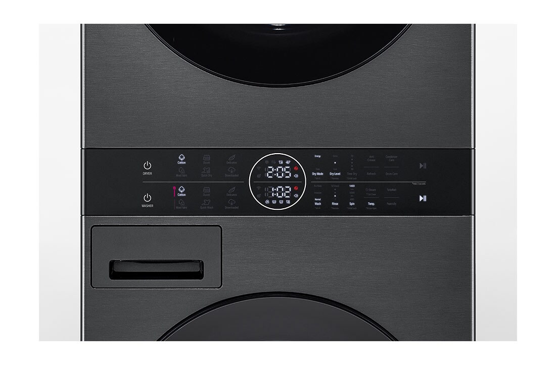 LG WashTower Colonna Bucato 12/10kg AI DD | Classe A-10% / C | Pannello unificato, TurboWash360,Pompa di calore | Nera, WT1210BBF