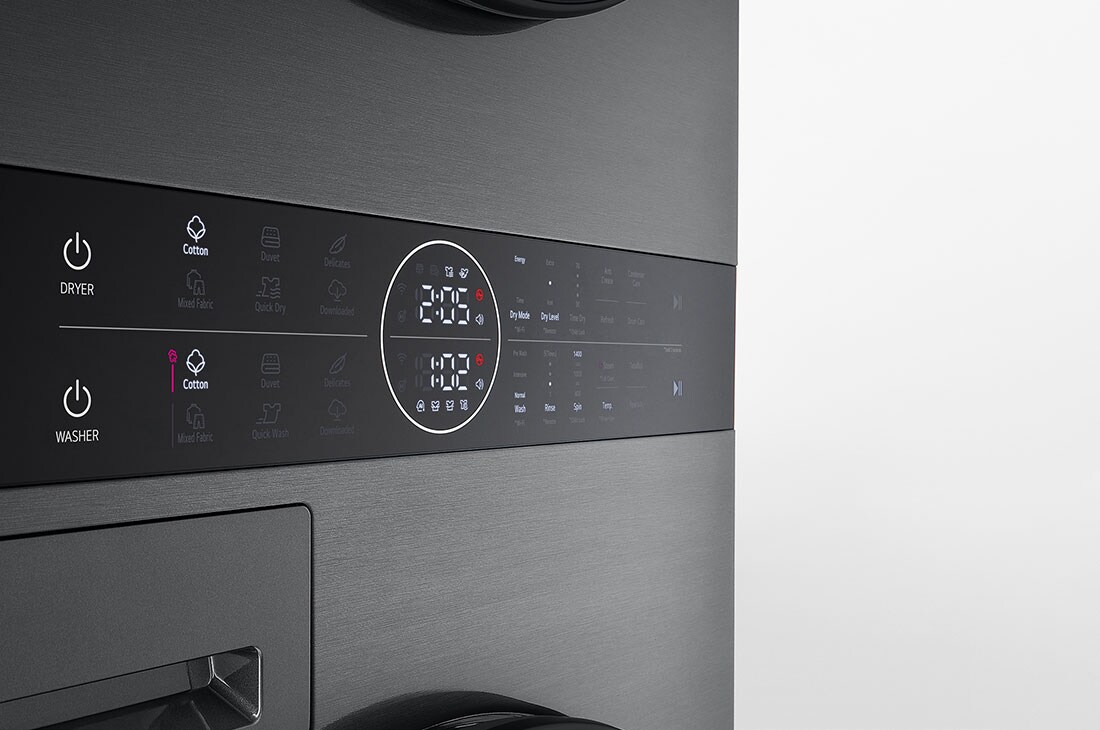 LG WashTower Colonna Bucato 12/10kg AI DD | Classe A-10% / C | Pannello unificato, TurboWash360,Pompa di calore | Nera, WT1210BBF